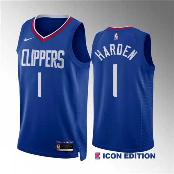 Mens Los Angeles Clippers #1 James Harden Blue Icon Edition Stitched Jersey Dzhi->los angeles clippers->NBA Jersey